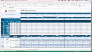 screenshot of a menu mix and weekly sales projection spreadsheet.