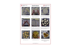 Wall chart for making Garlic Knots with 9 photos and insctructions.
