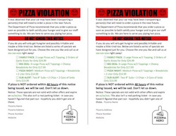 Half Sheet flyers of Pizza Coupons that look like a parking ticket