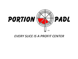 Portion Padl logo featuring the words Portion Padl and Every Slice is a Profit Center. Also features a pizza peel with cutting line indicators
